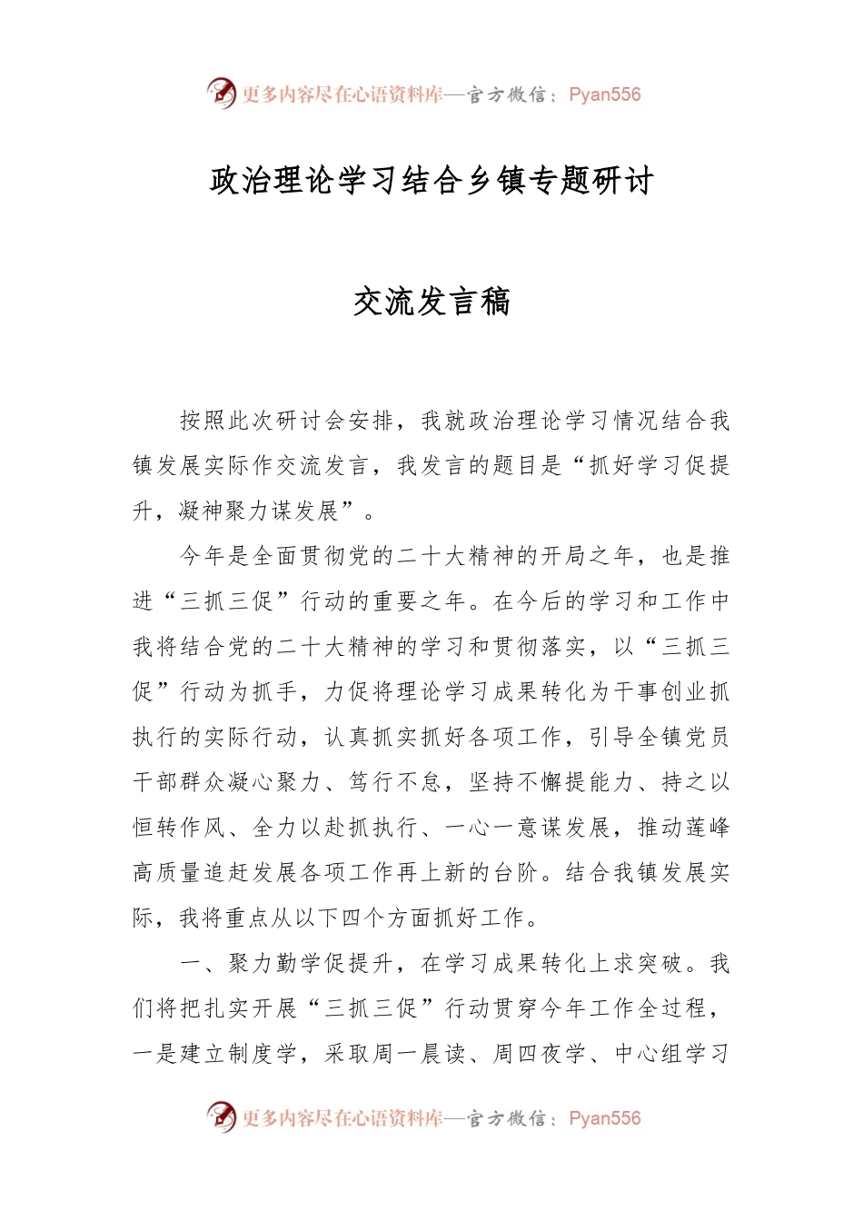 政治理论学习结合乡镇专题研讨交流发言稿.docx_第1页