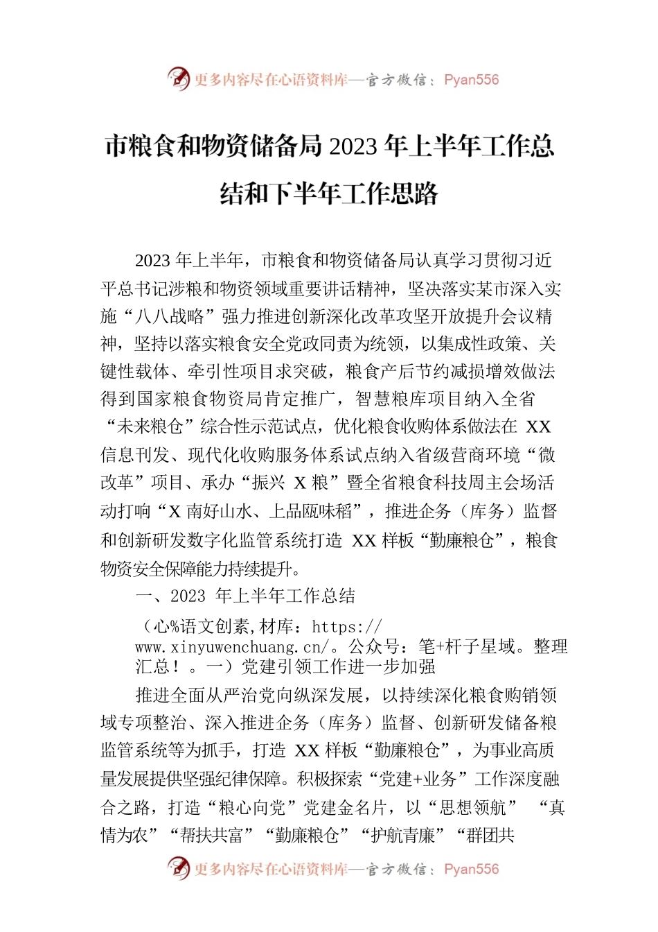 市粮食和物资储备局2023年上半年工作总结和下半年工作思路.docx_第1页