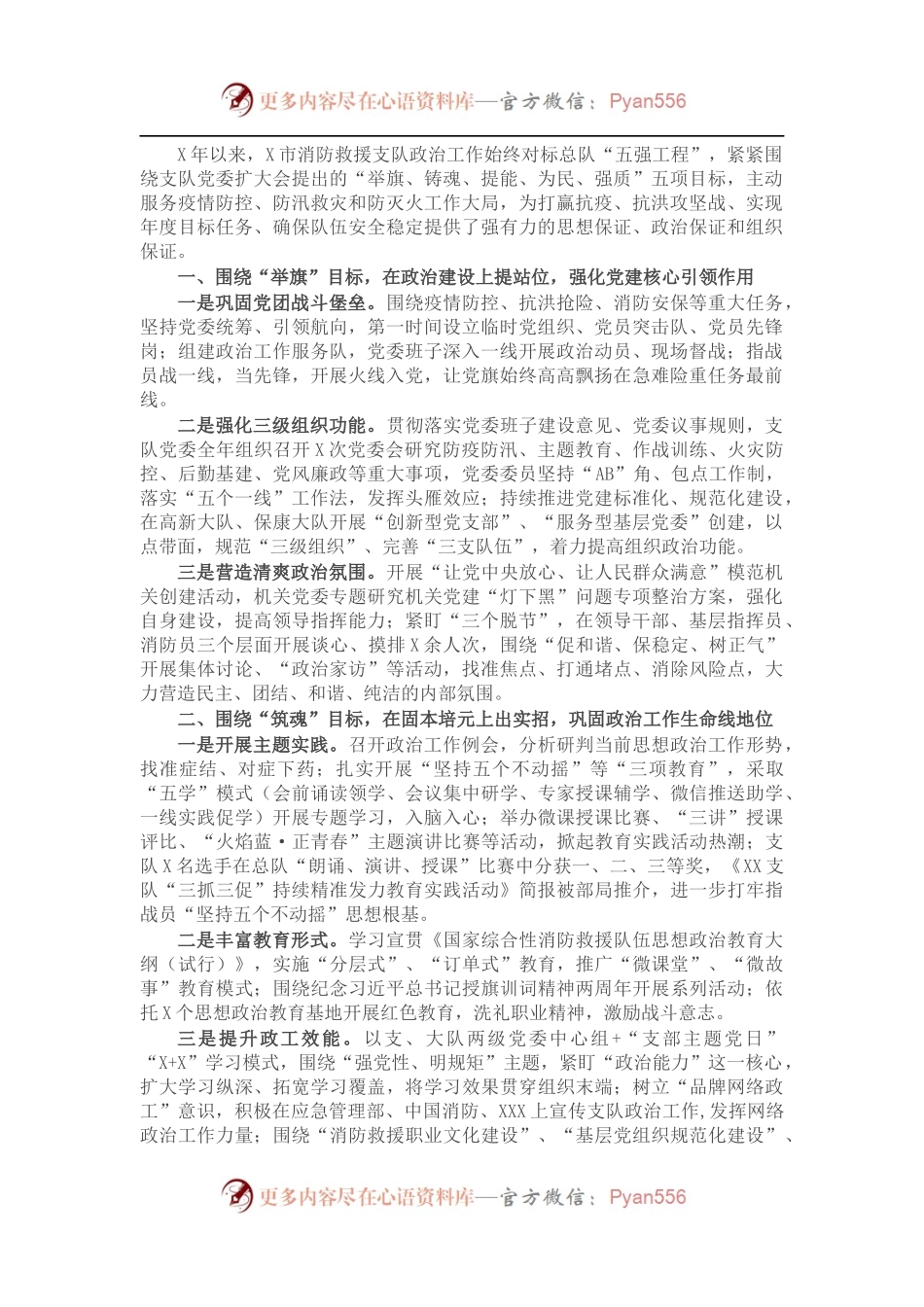 市消防救援支队X年政治工作总结.docx_第1页