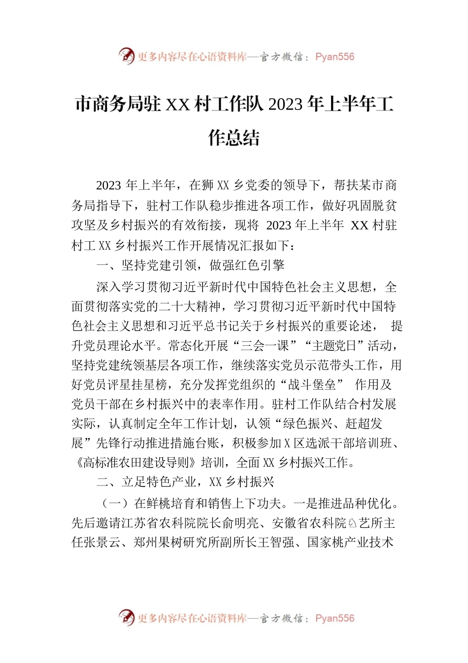 市商务局驻XX村工作队2023年上半年工作总结.docx_第1页