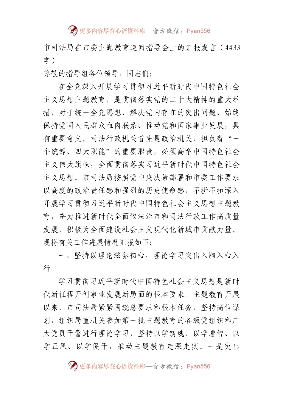 市司法局在市委主题教育巡回指导会上的汇报发言.docx_第1页