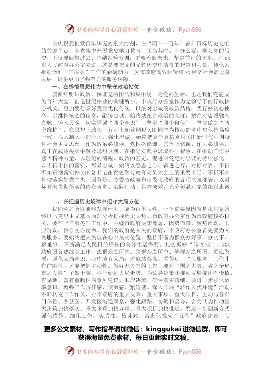 座谈发言：从百年党史中汲取“三服务”工作的智慧和力量（市政府办公室主任）.docx_第1页