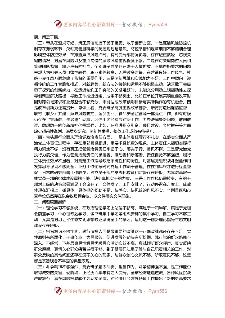市直单位领导班子2024年度专题民主生活会对照检查材料（围绕“四个带头”）.docx_第2页