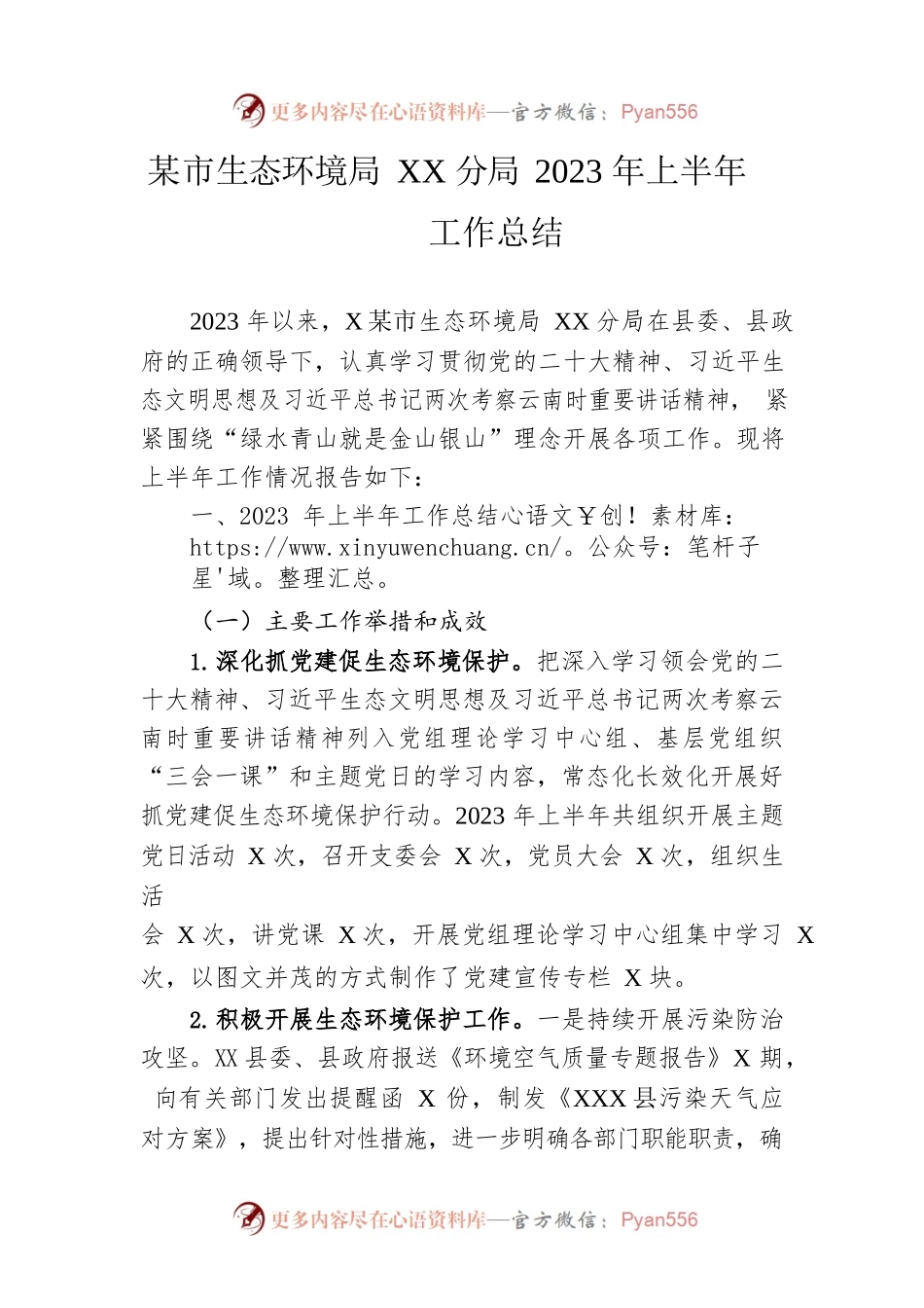 市生态环境局XX分局2023年上半年工作总结（20230625）.docx_第1页