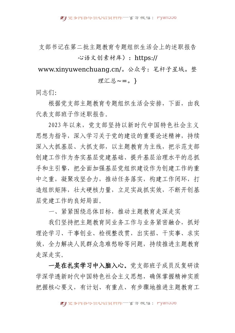 支部书记在第二批主题教育专题组织生活会上的述职报告.docx_第1页