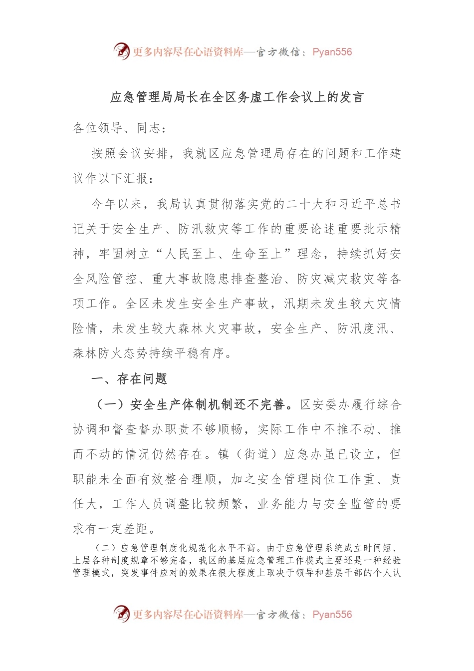 应急管理局局长在全区务虚工作会议上的发言稿.docx_第1页