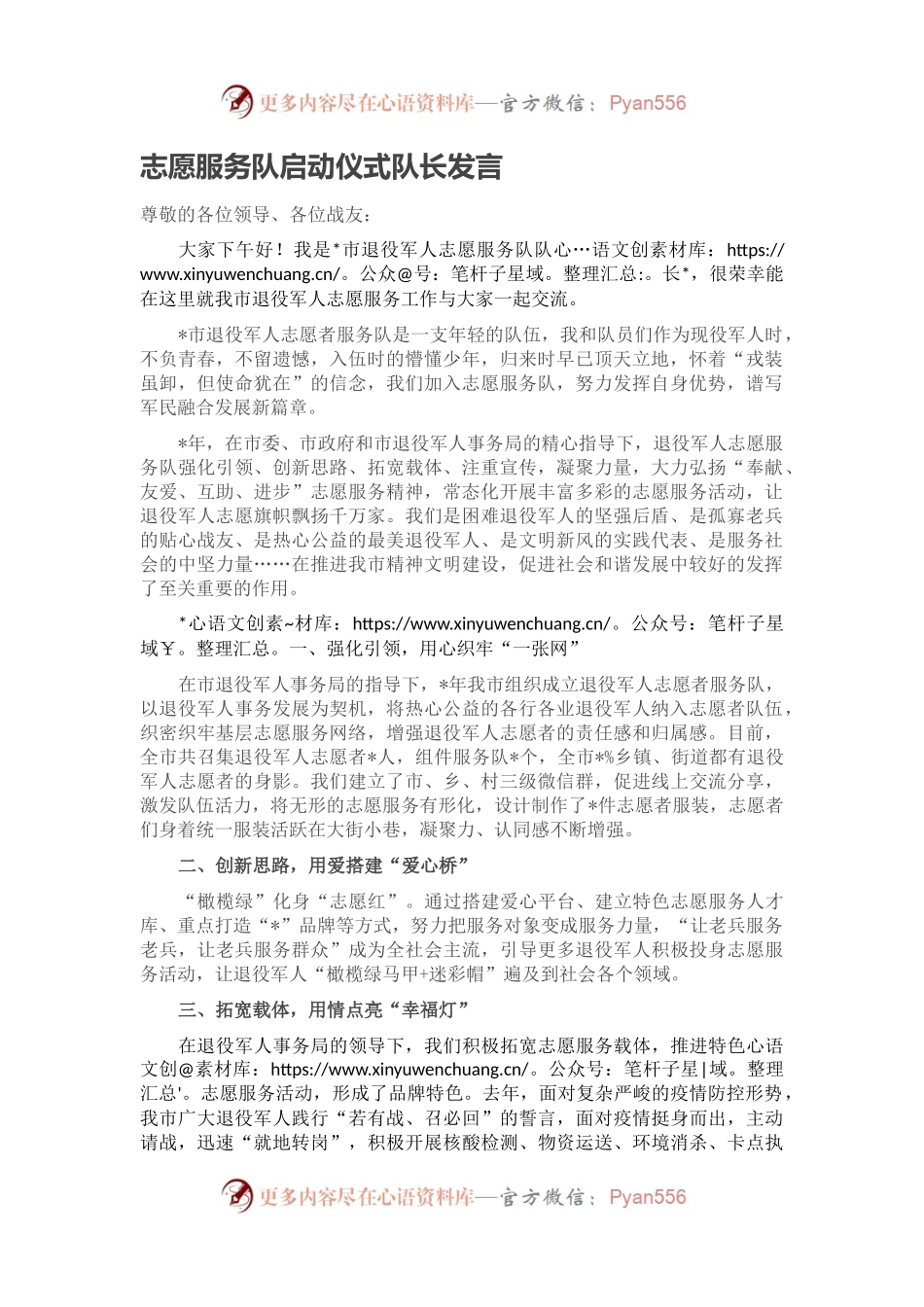 志愿服务队启动仪式队长发言.docx_第1页