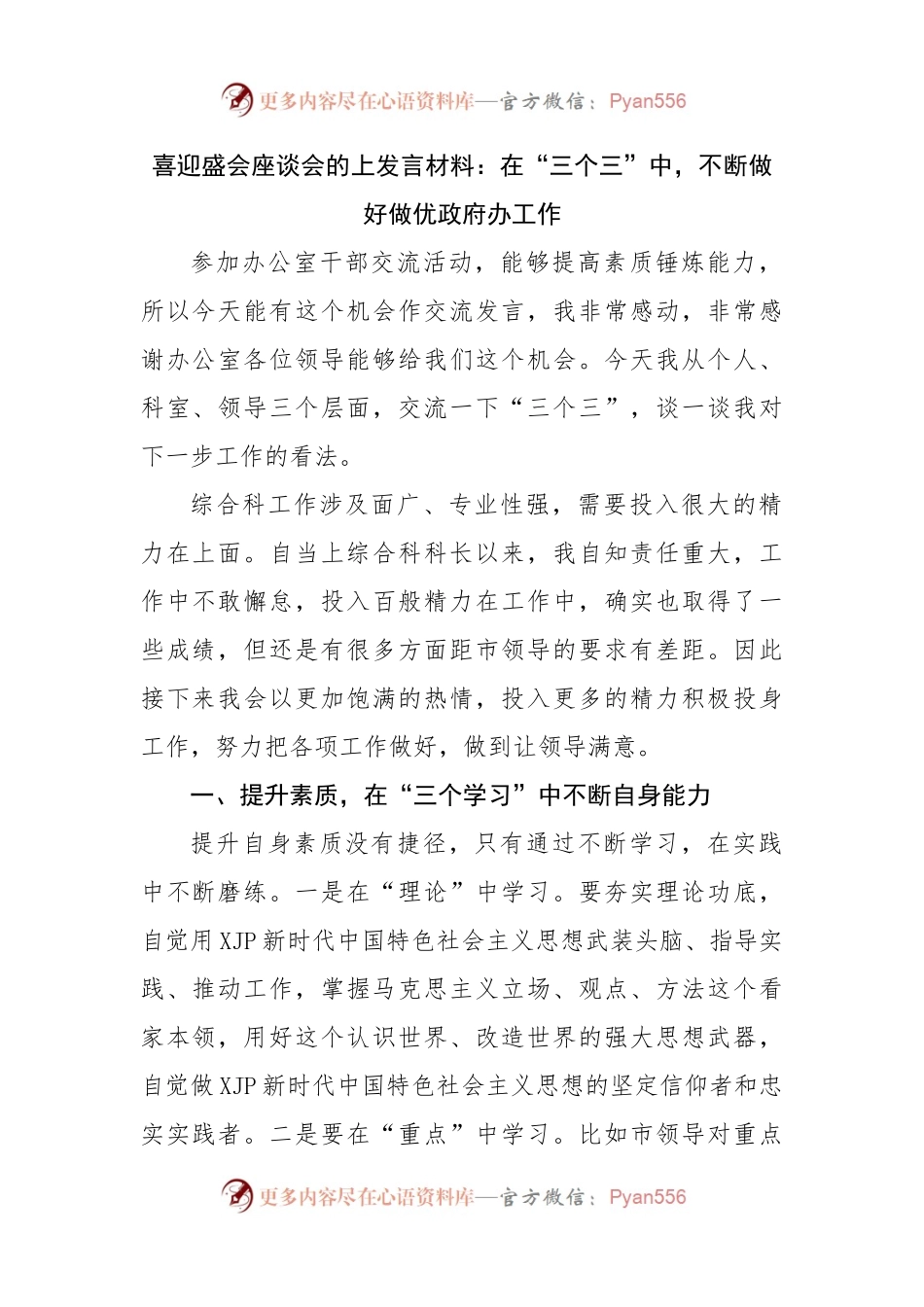 座谈会发言材料：在“三个三”中，不断做好做优政府办工作.docx_第1页