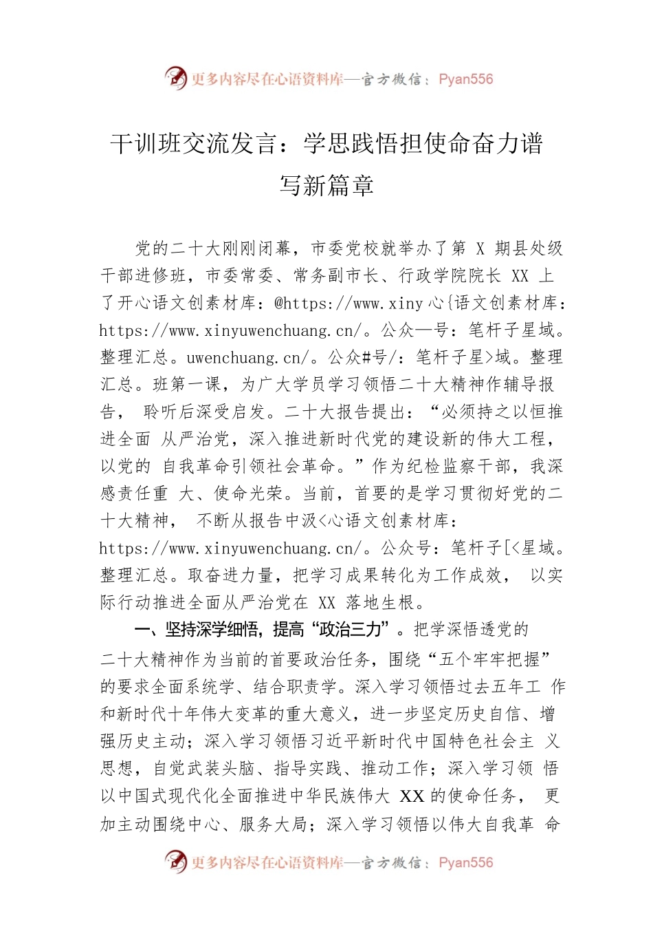干训班交流发言：学思践悟担使命奋力谱写新篇章.docx_第1页