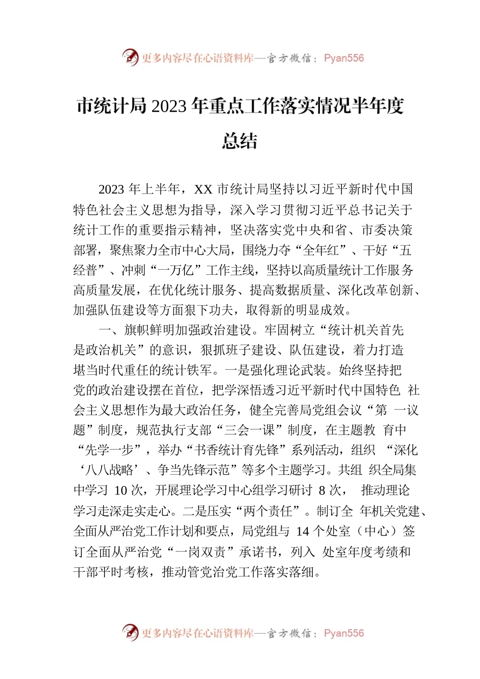 市统计局2023年重点工作落实情况半年度总结(20230705).docx_第1页