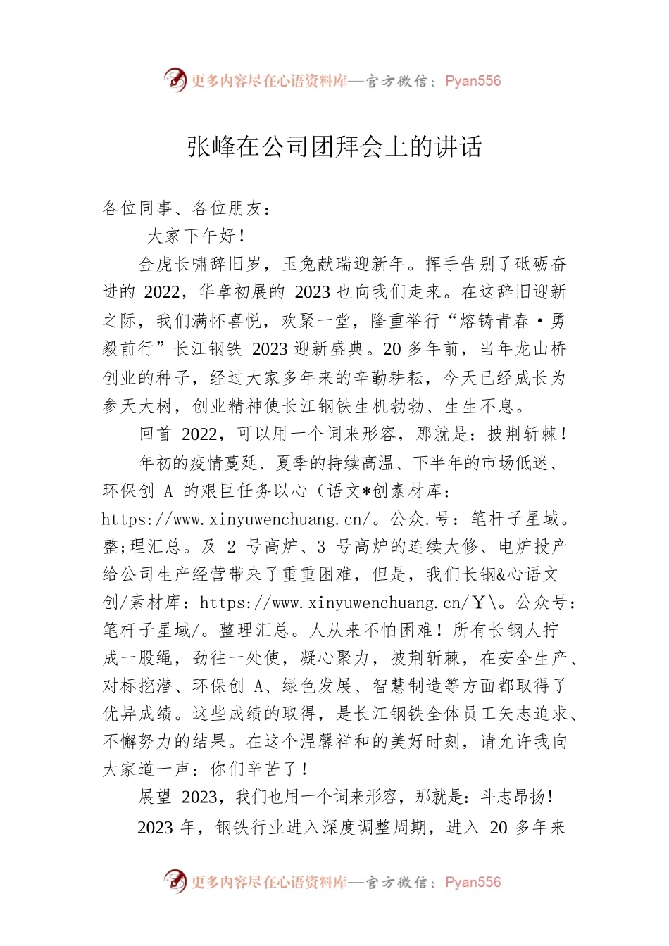 张峰：在公司团拜会上的讲话.docx_第1页