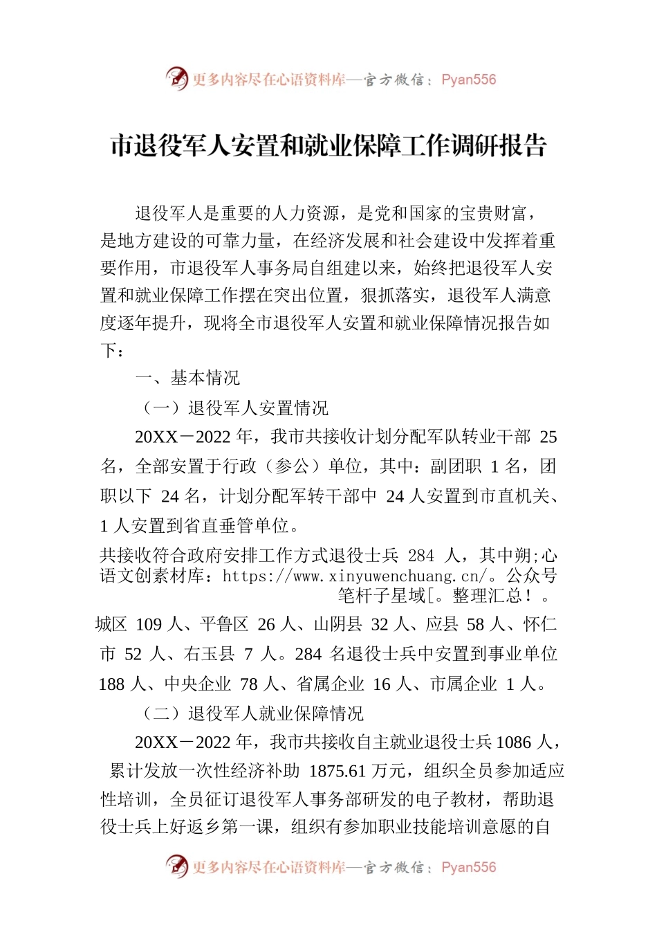 市退役军人安置和就业保障工作调研报告.docx_第1页