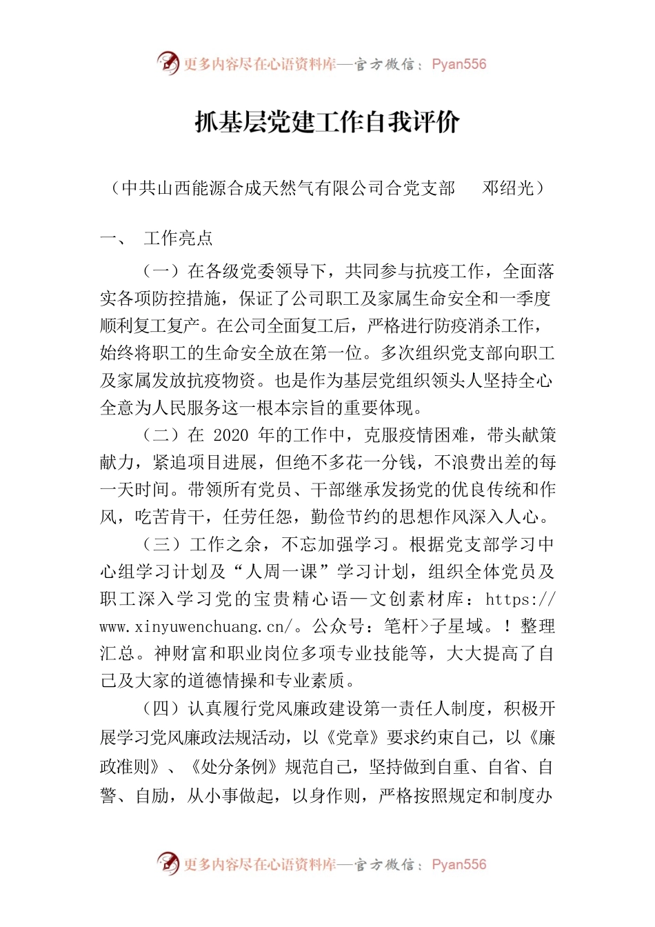 抓基层党建工作自我评价.docx_第1页