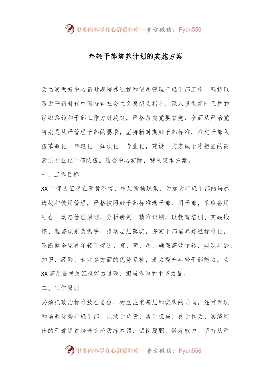 年轻干部培养计划的实施方案.docx_第1页
