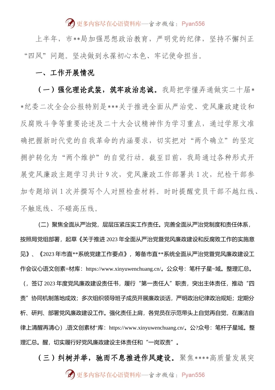 市局2023年上半年全面从严治党工作开展情况报告（总结）.docx_第1页