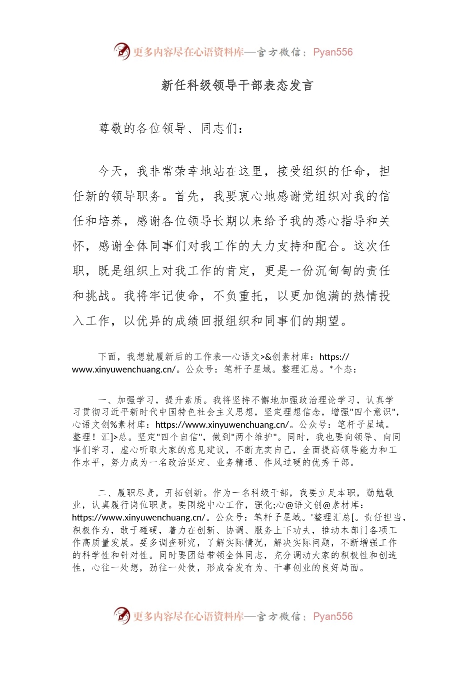 新任科级领导干部表态发言.docx_第1页