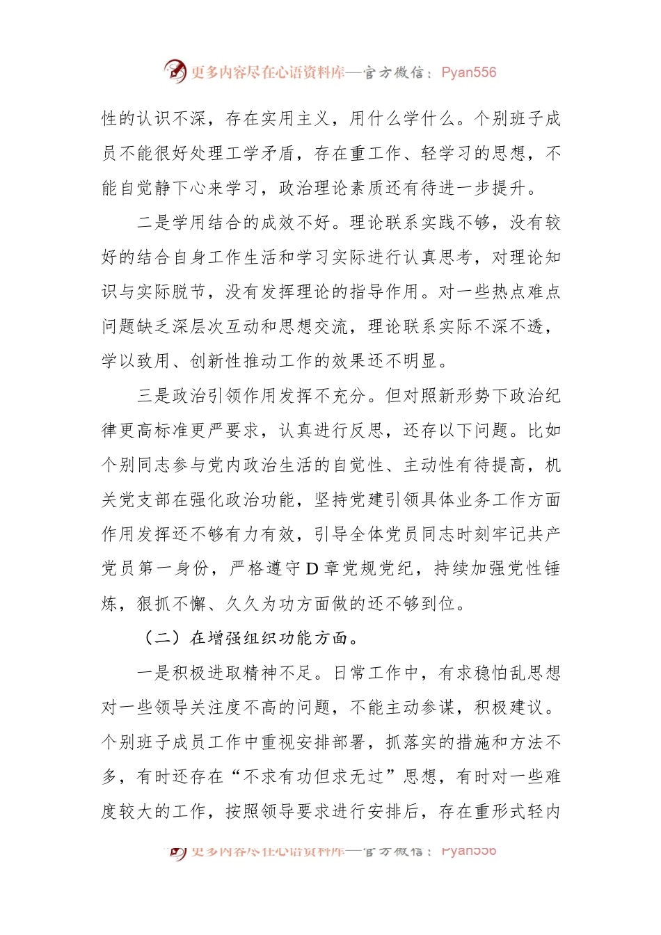 政府机关党支部班子2022年度组织生活会对照检查材料.docx_第2页