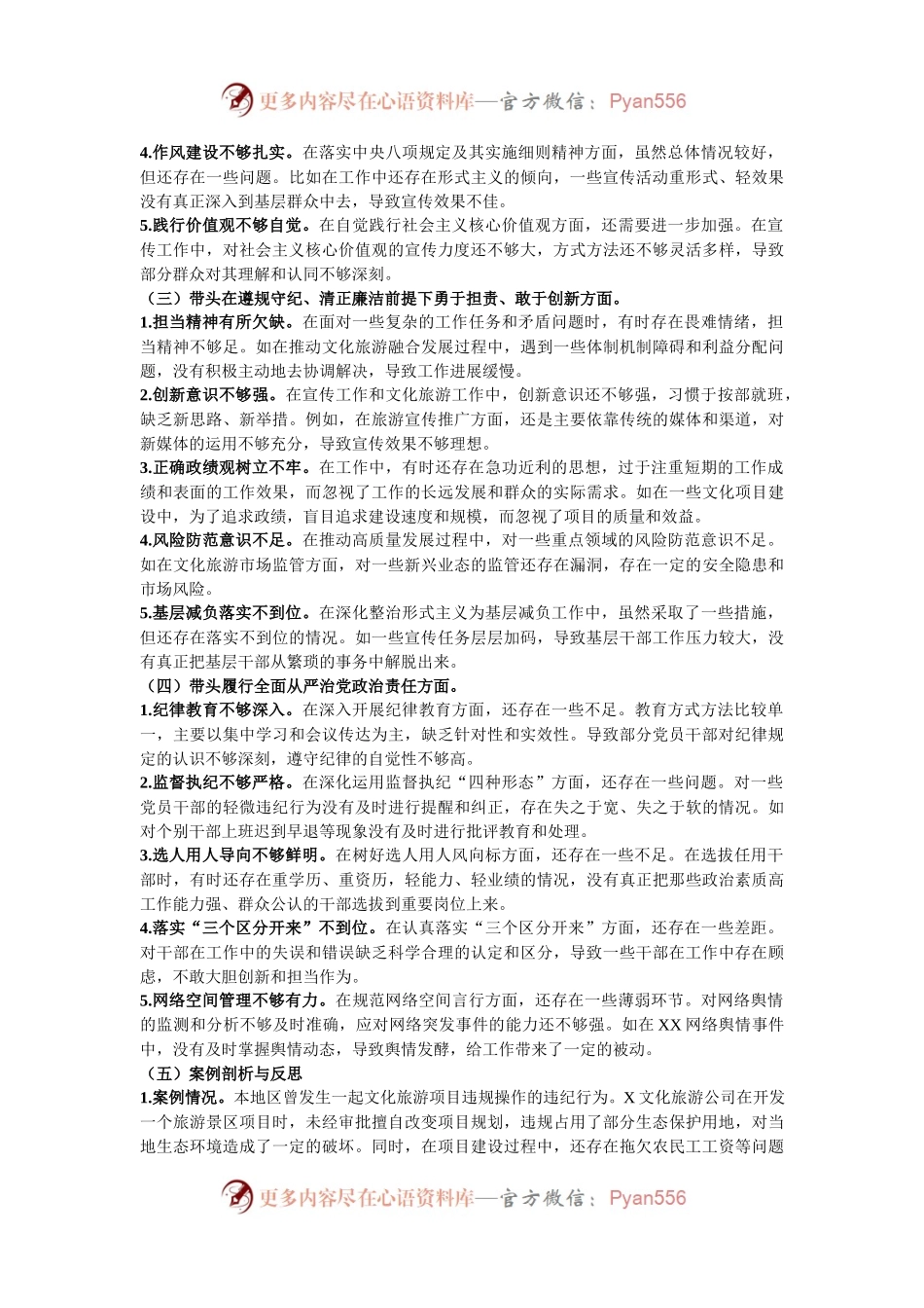 市委宣传部长关于2024年度民主生活会对照检视发言材料（四个带头＋反面案例）.docx_第2页