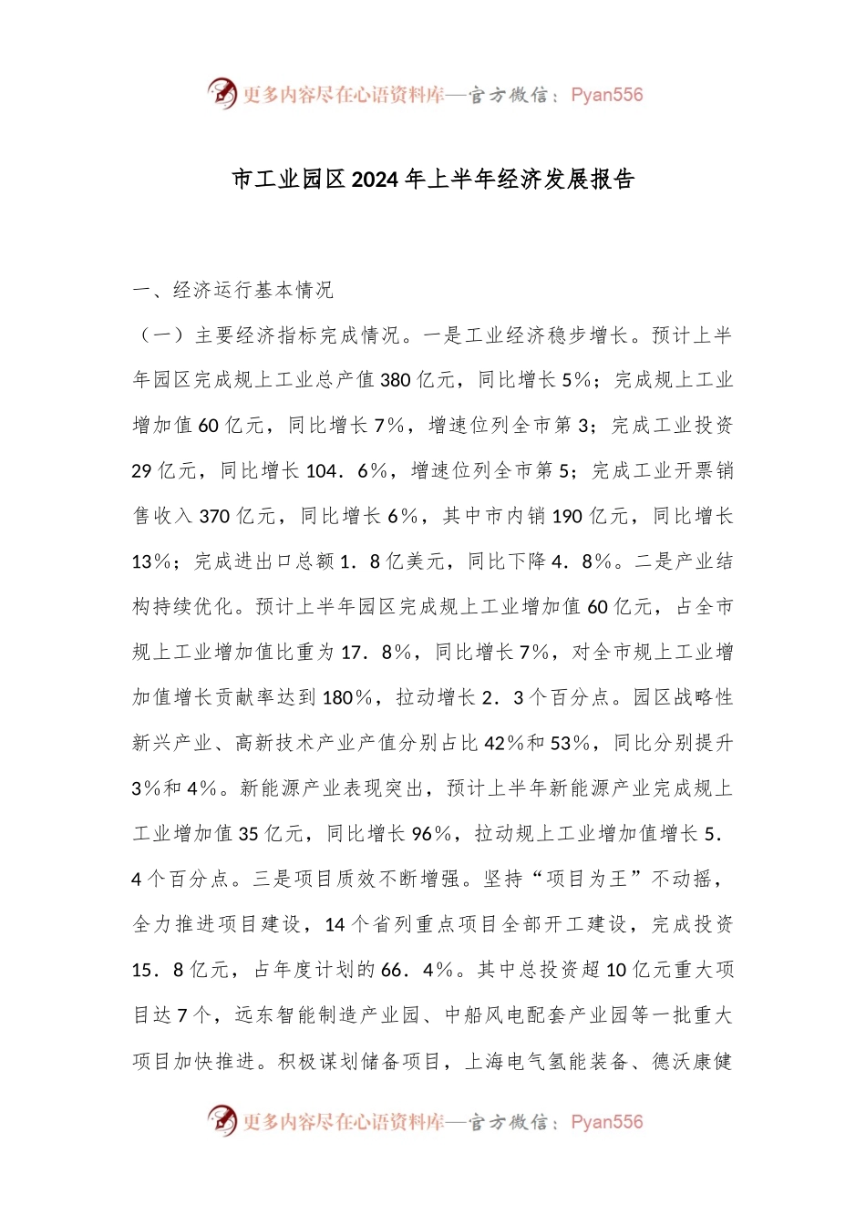市工业园区2024年上半年经济发展报告.docx_第1页