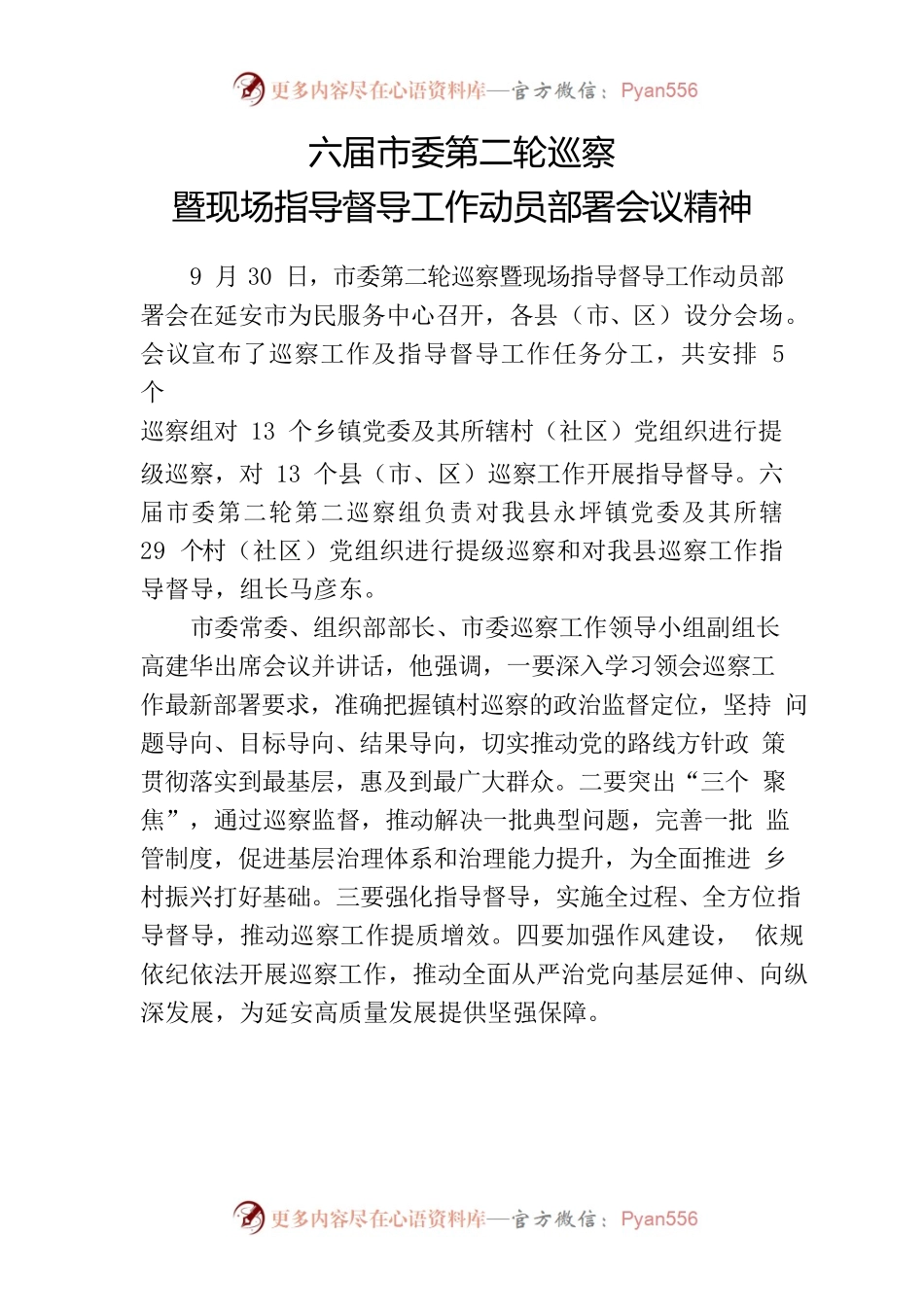 市委巡察和指导督导延川县巡察工作会议精神及我县贯彻落实意见.docx_第1页
