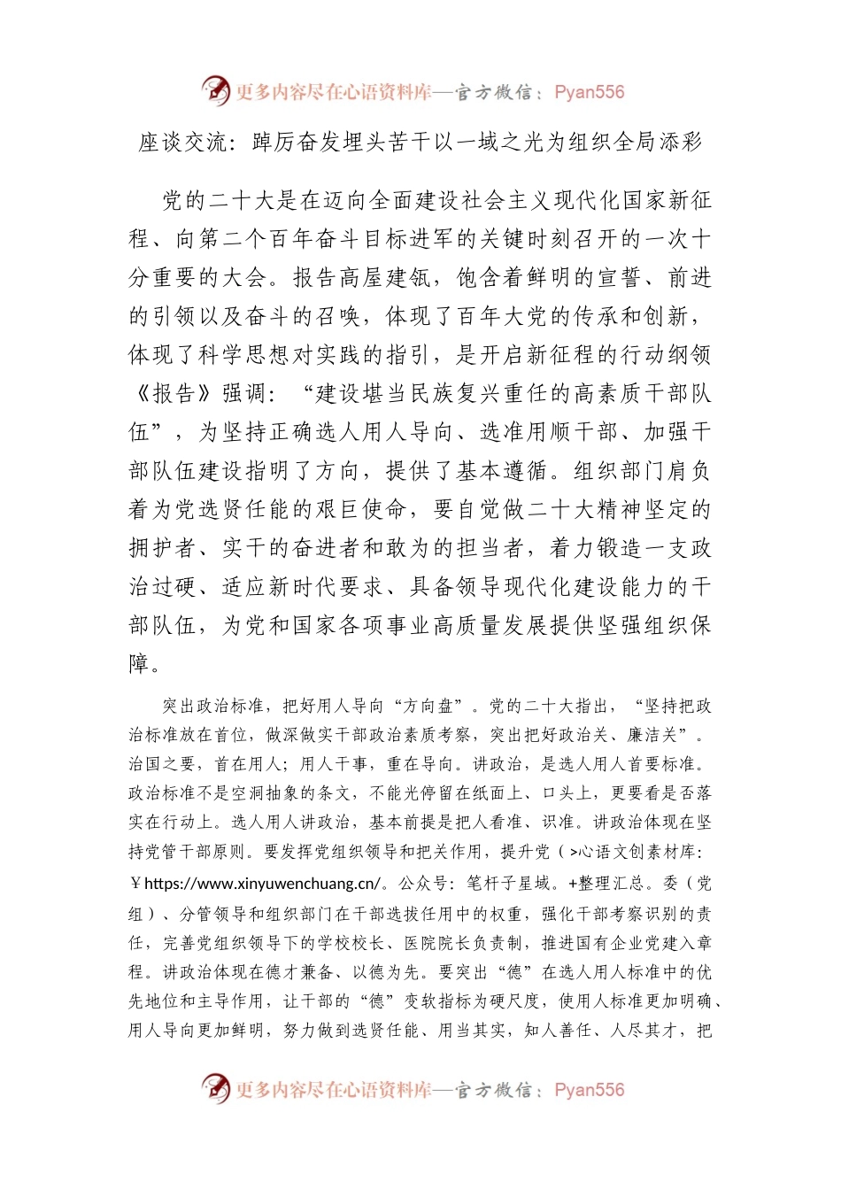 座谈交流：踔厉奋发 埋头苦干 以一域之光为组织全局添彩.docx_第1页