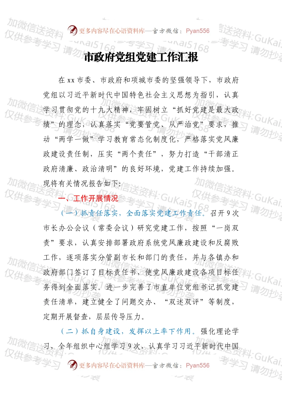市政府党组党建工作汇报.docx_第1页