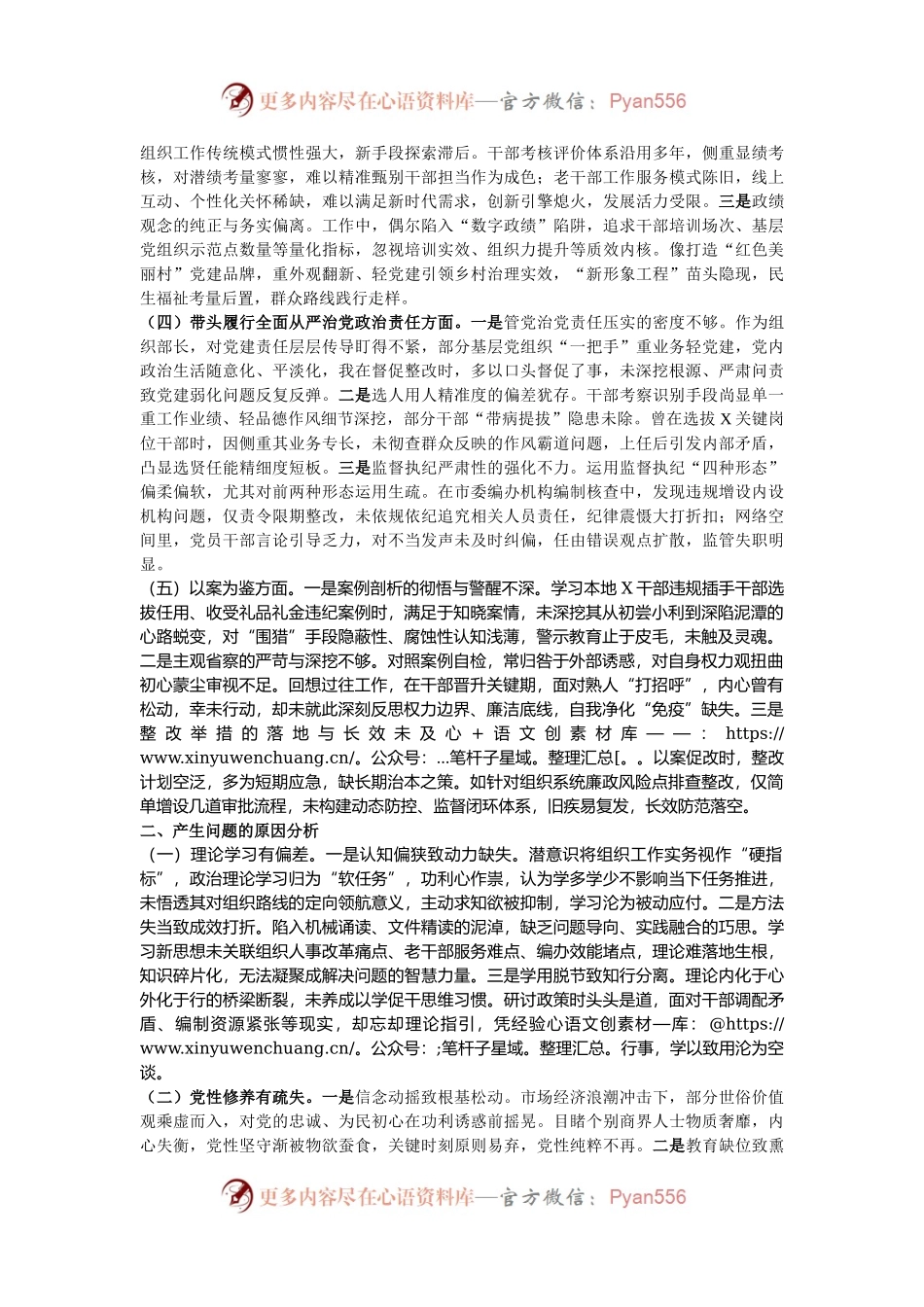 市委组织部长2024年度民主生活会对照检视发言材料（四个带头＋以案为鉴）.docx_第2页