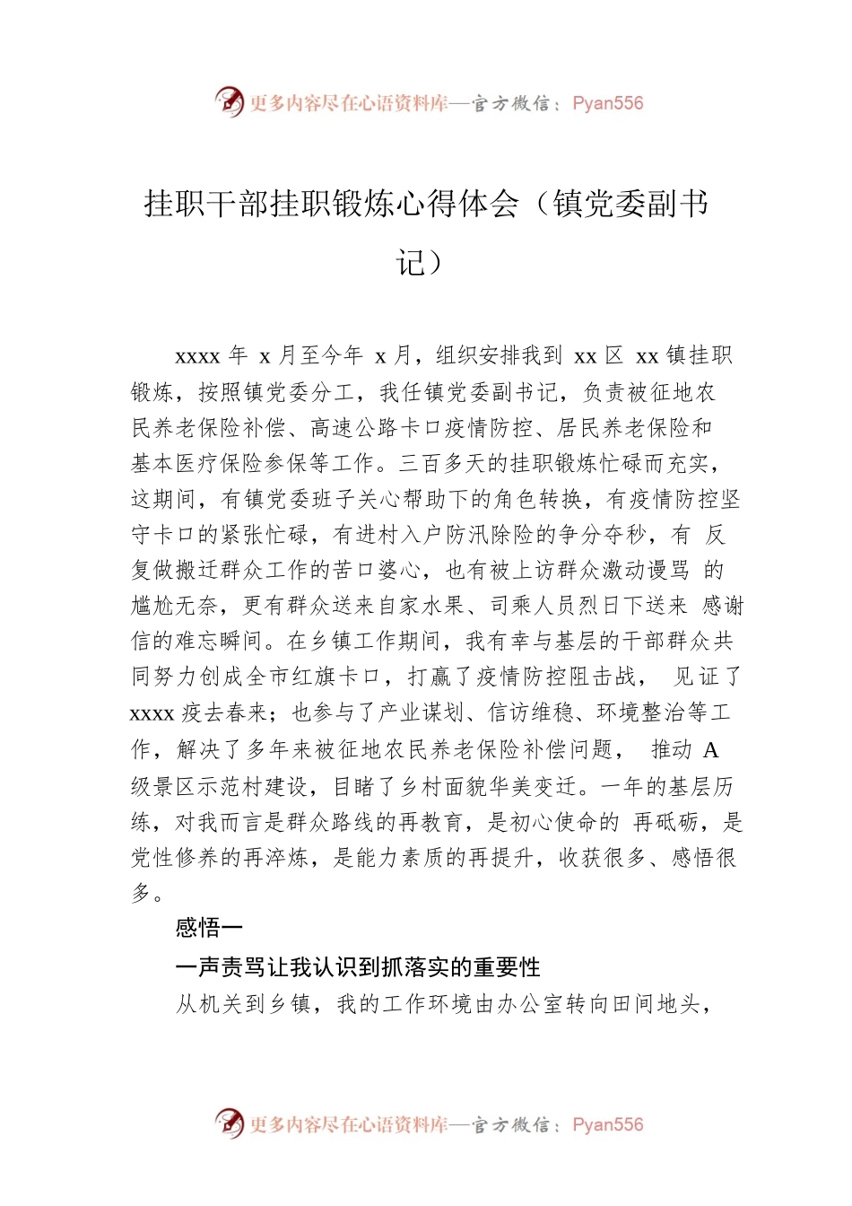 挂职干部挂职锻炼心得体会（镇党委副书记）.docx_第1页