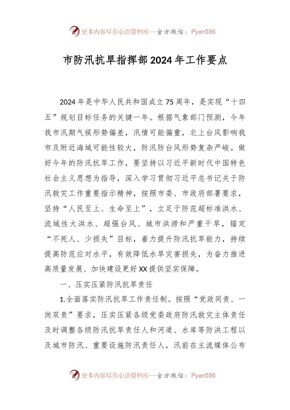 市防汛抗旱指挥部 2024年工作要点.docx_第1页