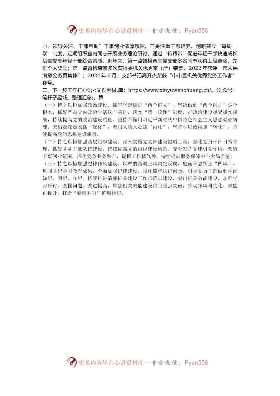 市纪委监委党支部2024年落实全面从严治党主体责任工作情况报告.docx_第2页