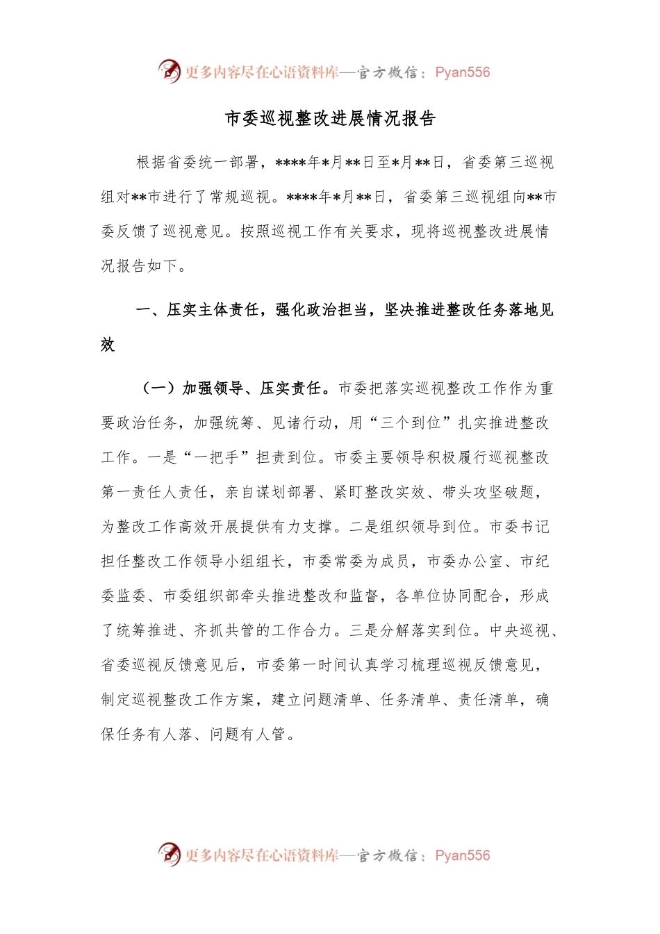 市委巡视整改进展情况报告.docx_第1页