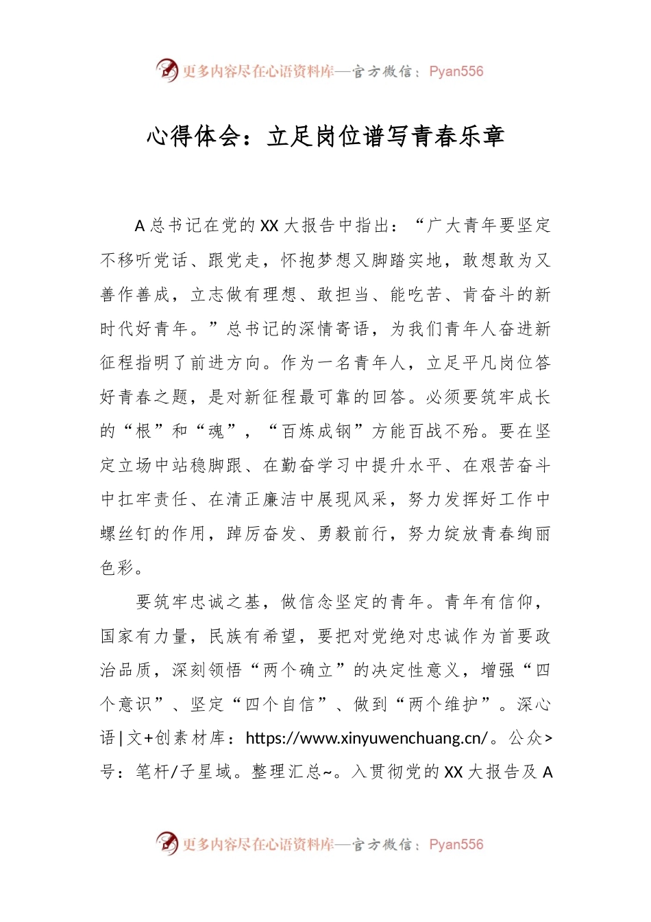 心得体会：立足岗位谱写青春乐章.docx_第1页