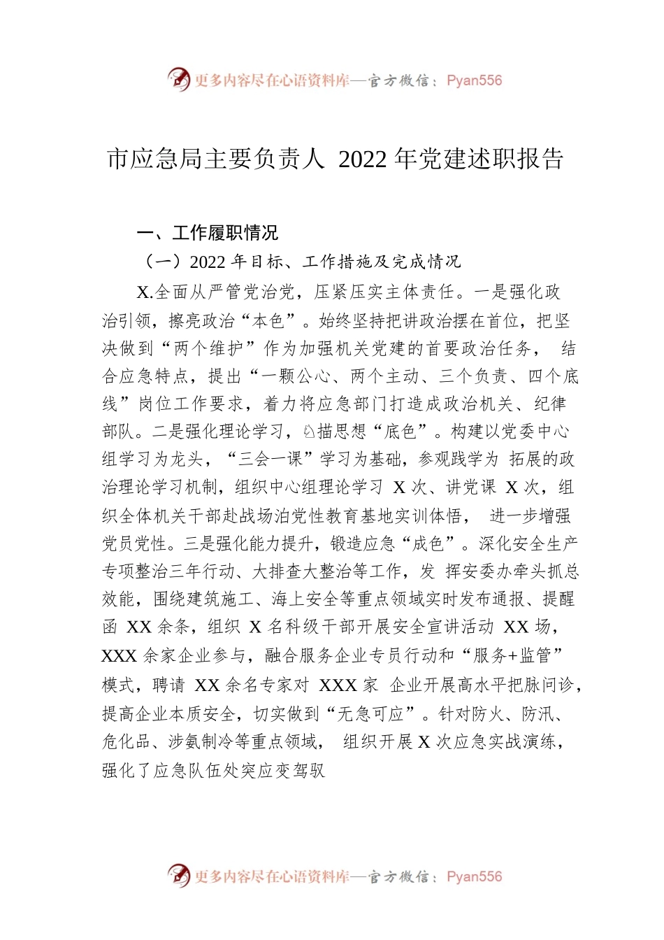 市应急局主要负责人2022年党建述职报告.docx_第1页