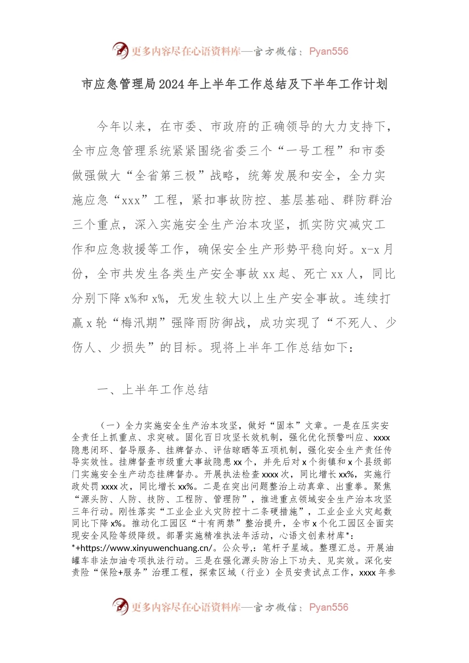市应急管理局2024年上半年工作总结及下半年工作计划.docx_第1页