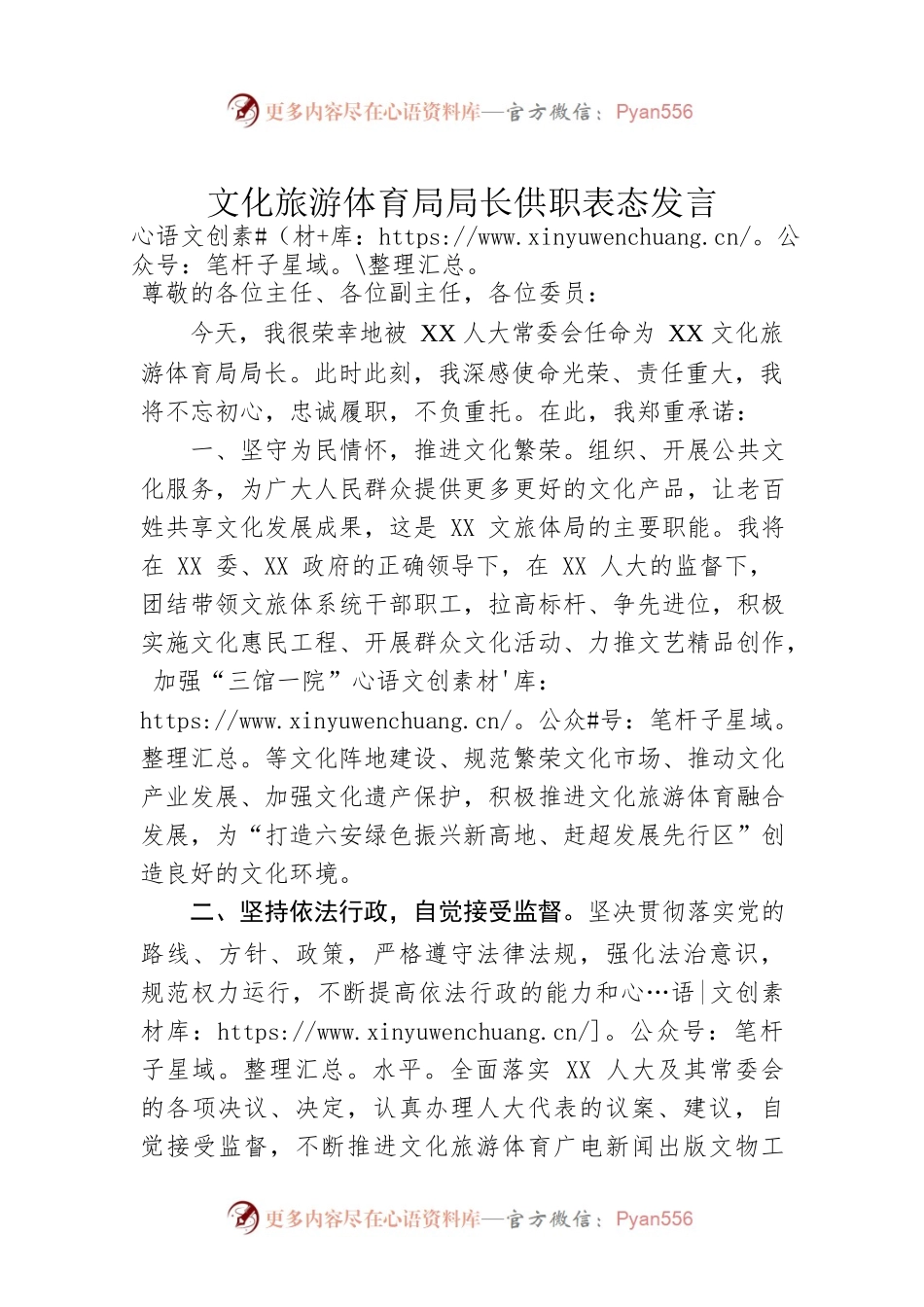 文化旅游体育局局长供职表态发言.docx_第1页