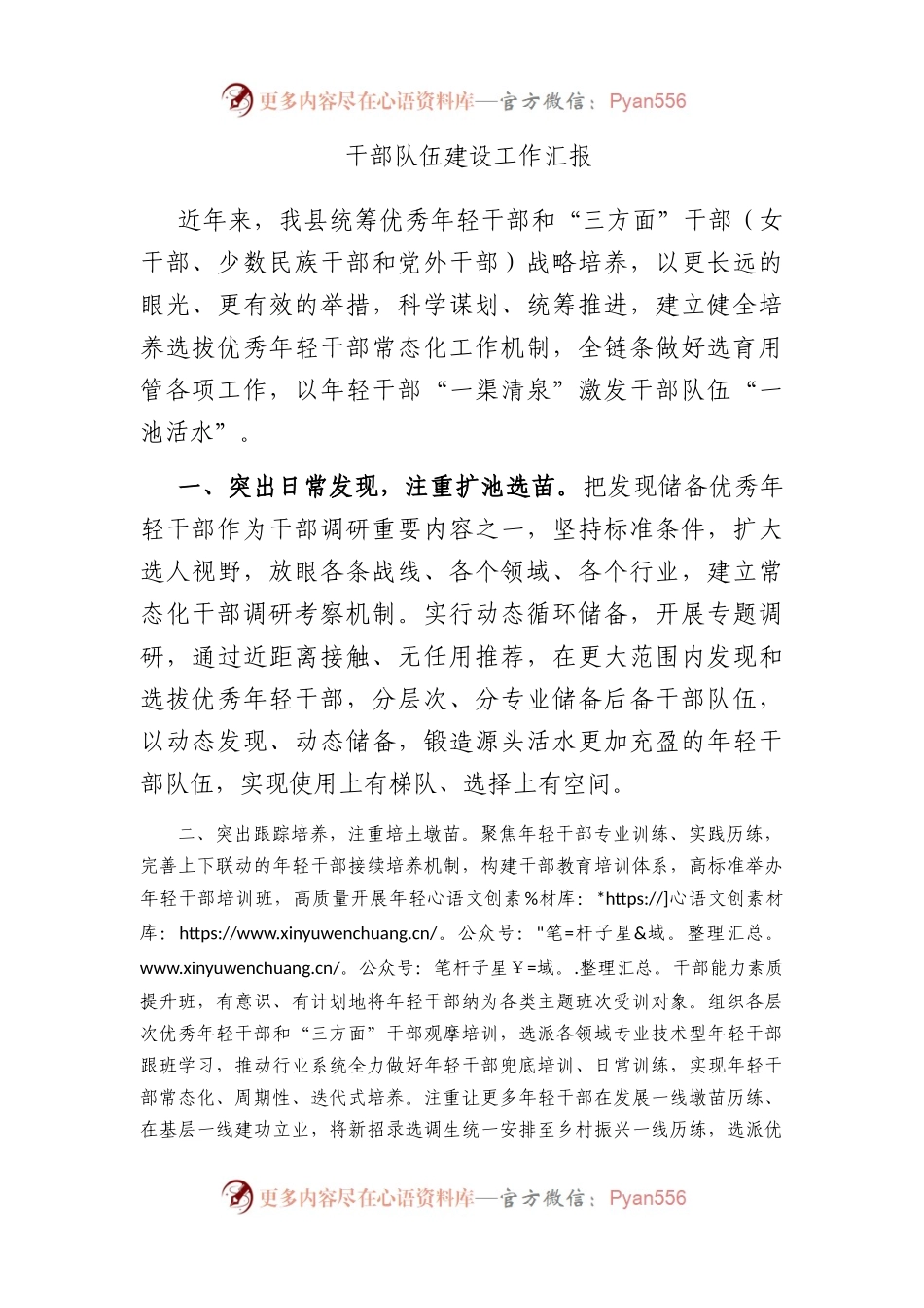 干部队伍建设工作汇报.docx_第1页