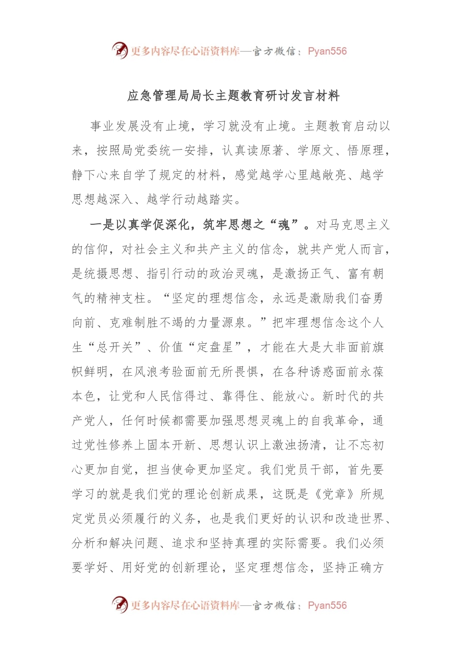 应急管理局局长主题教育研讨发言材料.docx_第1页