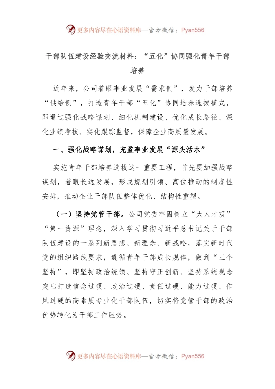 干部队伍建设经验交流材料：“五化”协同强化青年干部培.docx_第1页