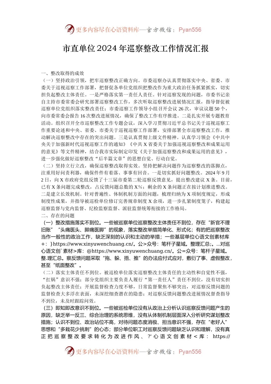 市直单位2024年巡察整改工作情况汇报.docx_第1页