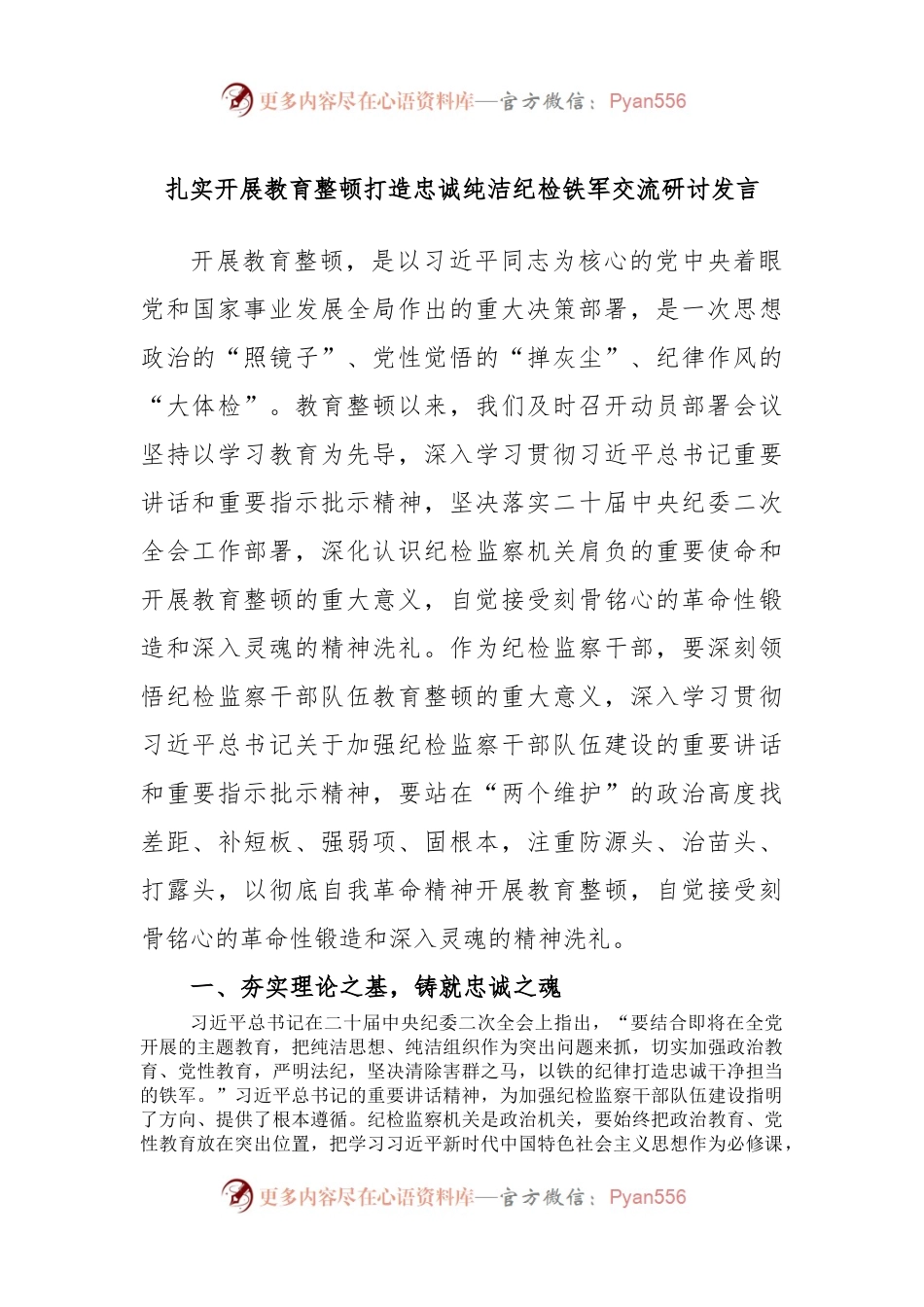 扎实开展教育整顿打造忠诚纯洁纪检铁军交流研讨发言.docx_第1页