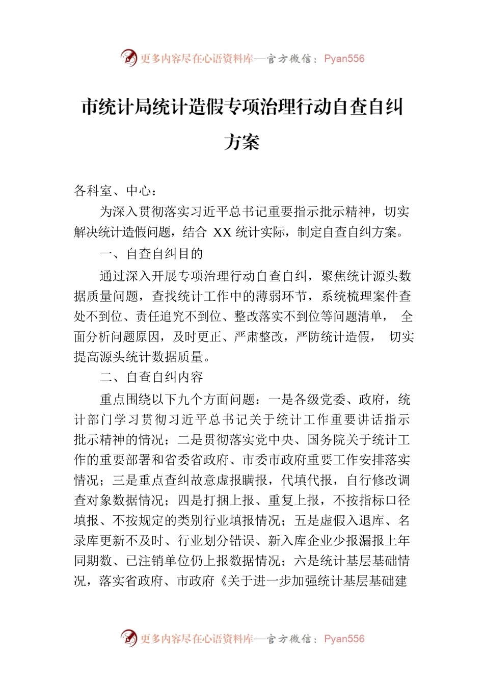 市统计局统计造假专项治理行动自查自纠方案（20230412）.docx_第1页