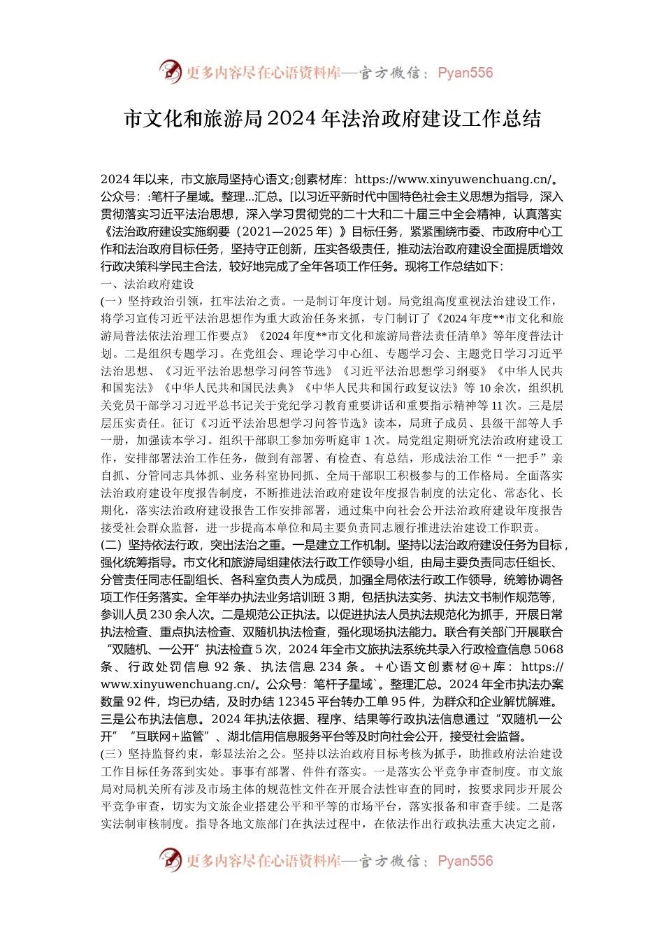 市文化和旅游局2024年法治政府建设工作总结.docx_第1页