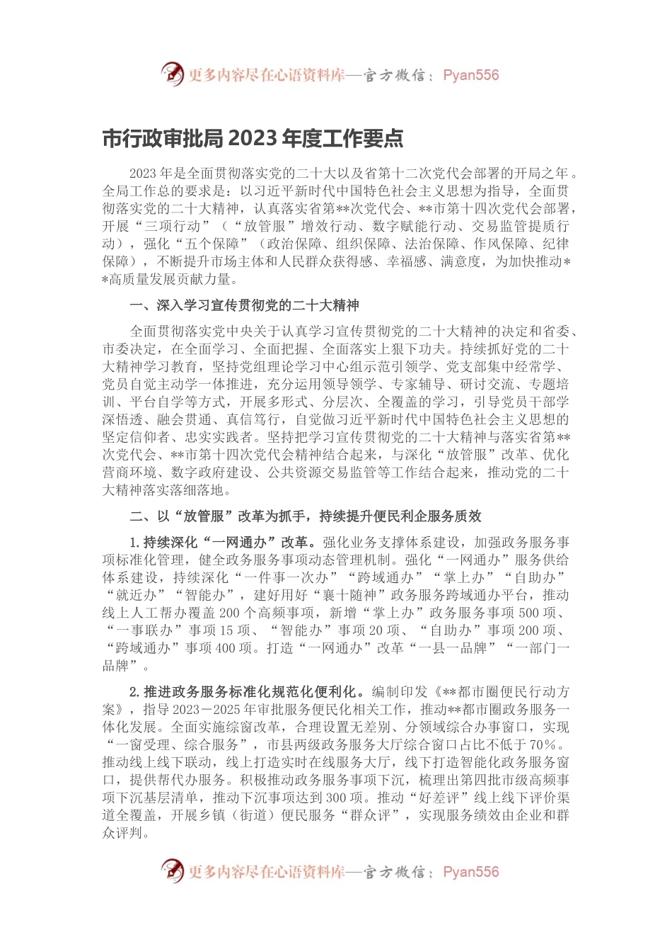 市行政审批局2023年度工作要点.docx_第1页