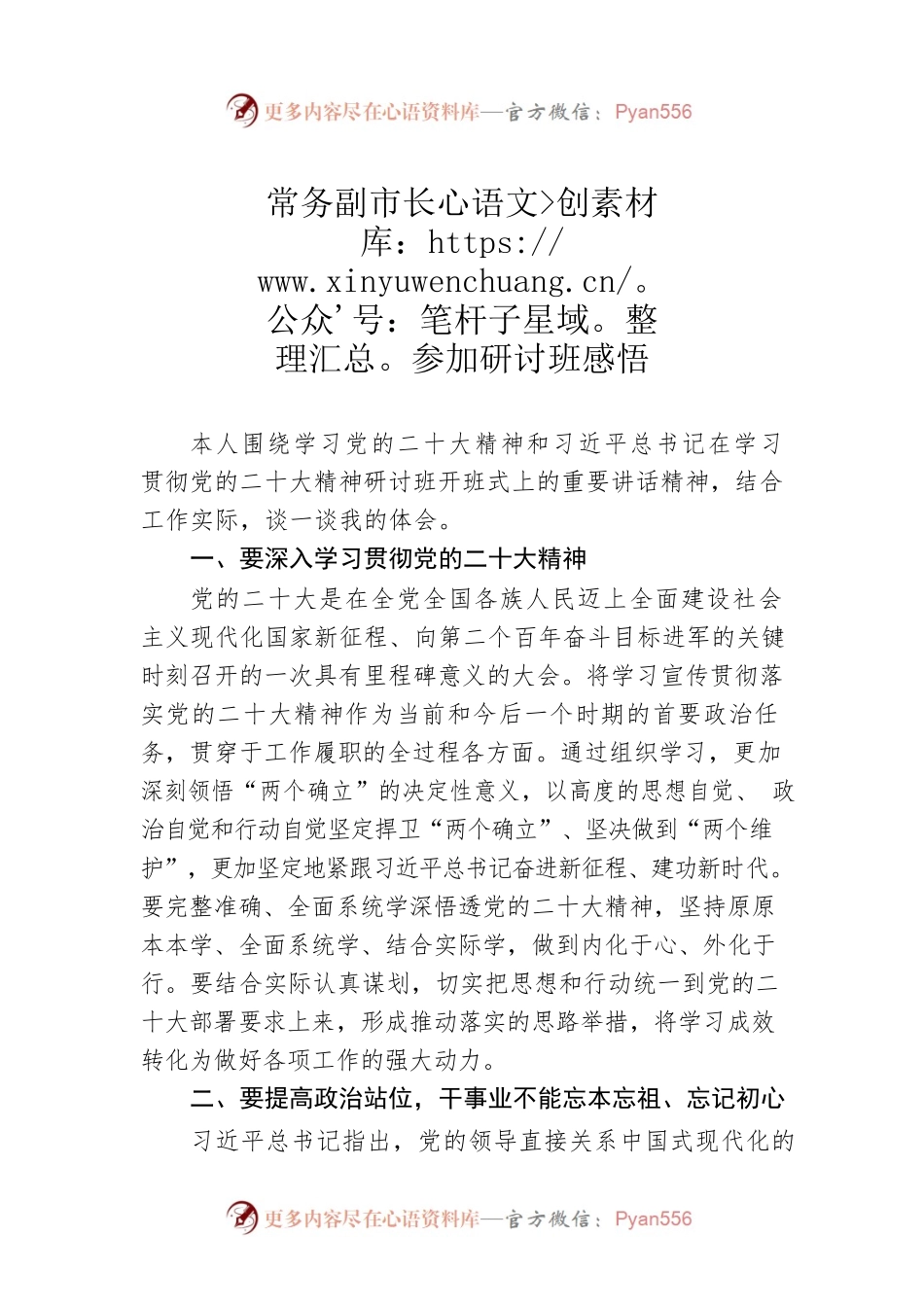 常务副市长参加研讨班感悟.docx_第1页