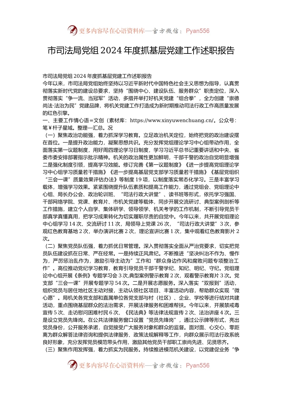 市司法局党组2024年度抓基层党建工作述职报告.docx_第1页