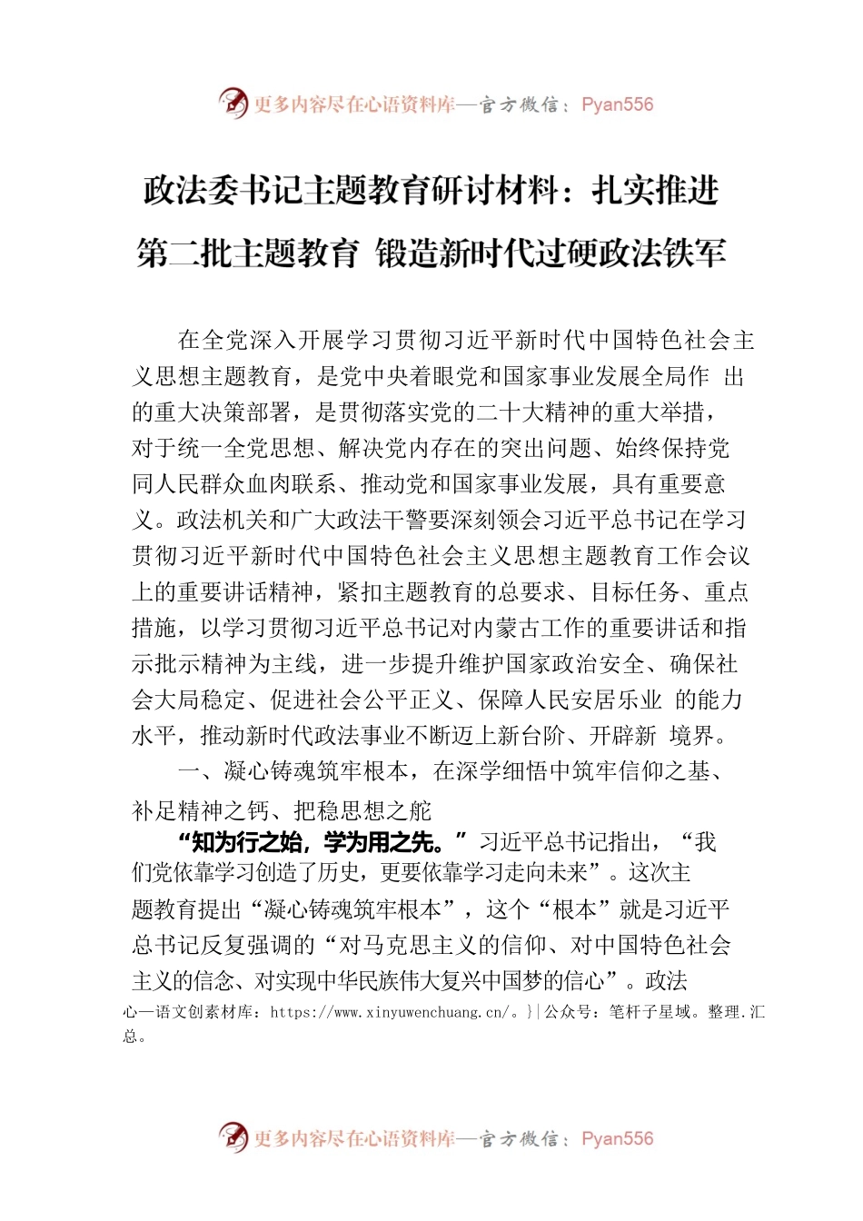 政法委书记主题教育研讨材料：扎实推进第二批主题教育 锻造新时代过硬政法铁军.docx_第1页