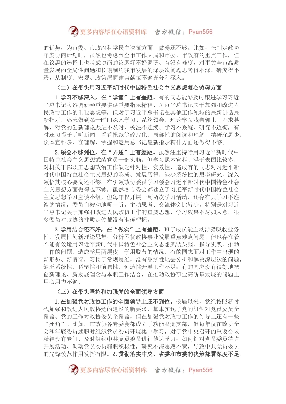 市政协党组2022年度民主生活会对照检查材料.docx_第2页