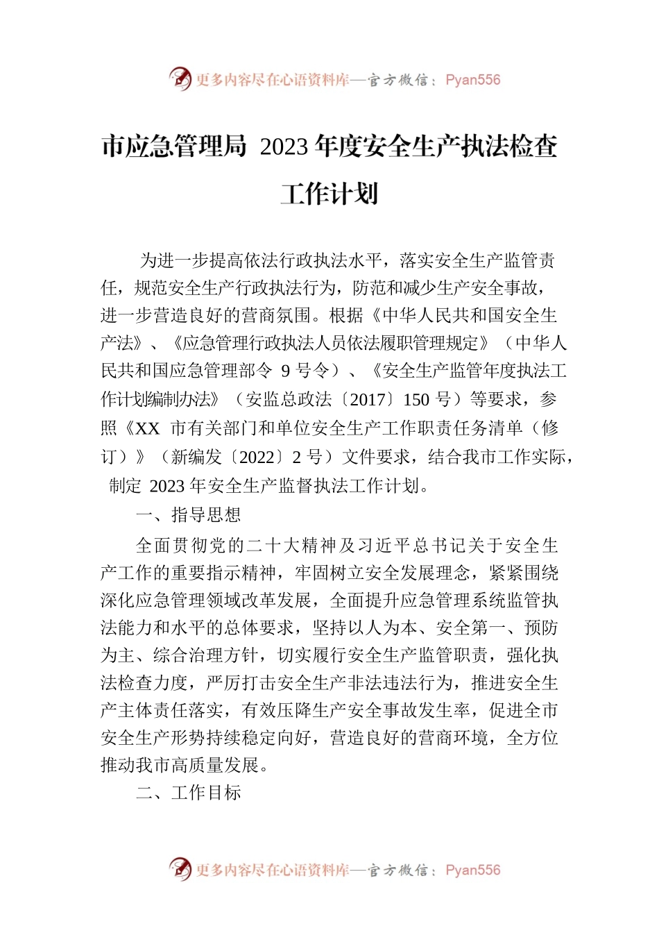 市应急管理局 2023年度安全生产执法检查工作计划.docx_第1页