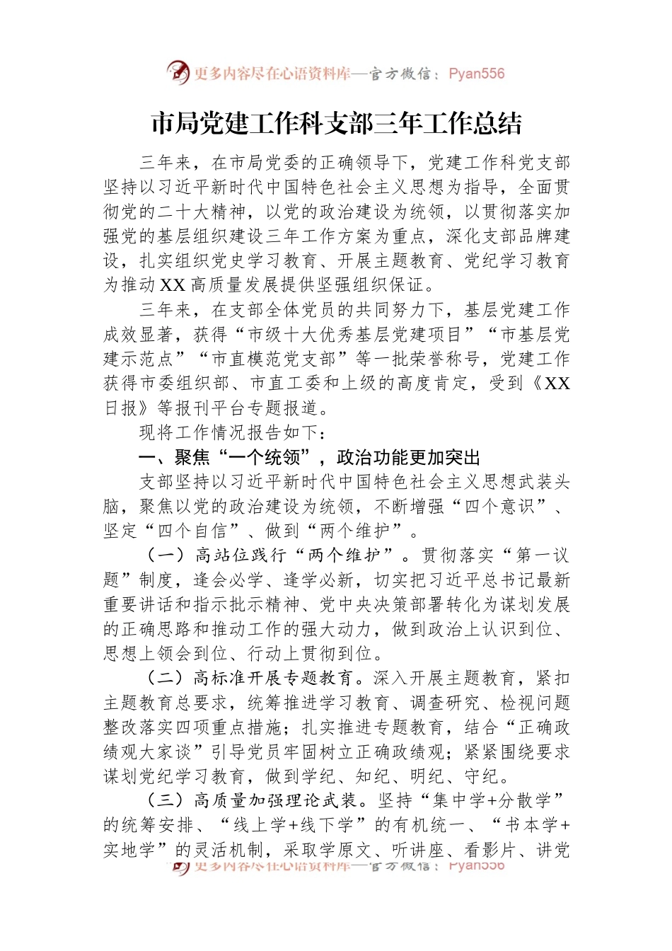 市局党建工作科支部三年工作总结.docx_第1页