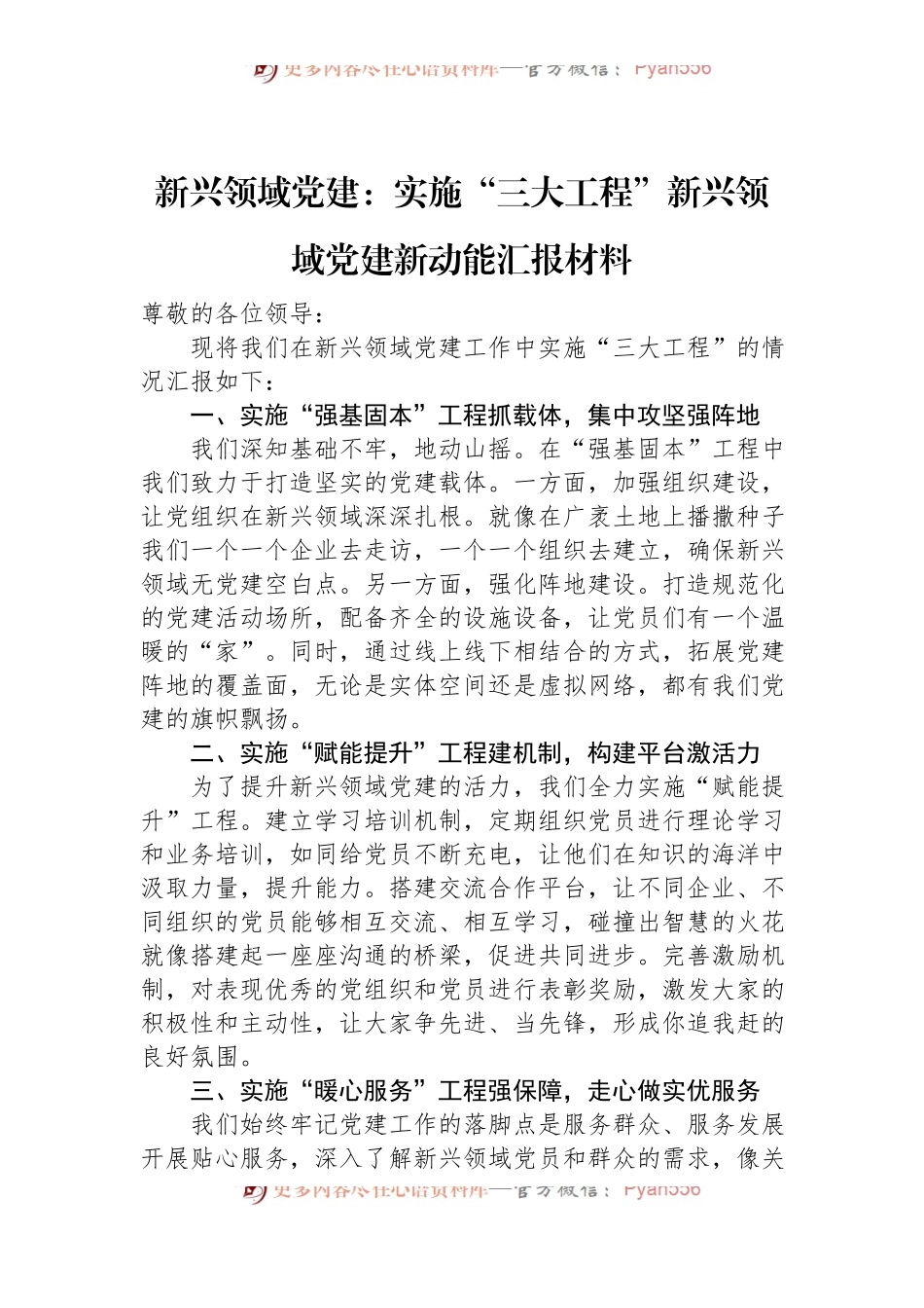 新兴领域党建：实施“三大工程”+新兴领域党建新动能汇报材料.docx_第1页